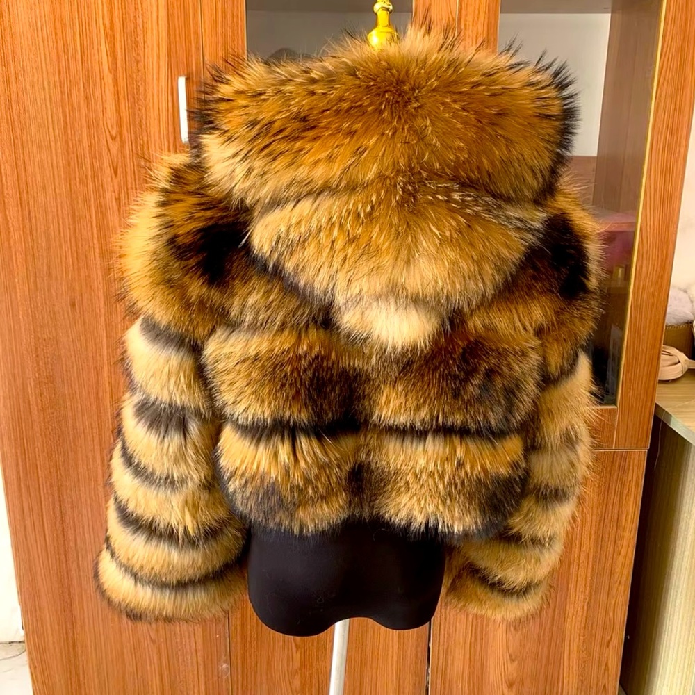 REAL RACCOON FUR hoodie coat